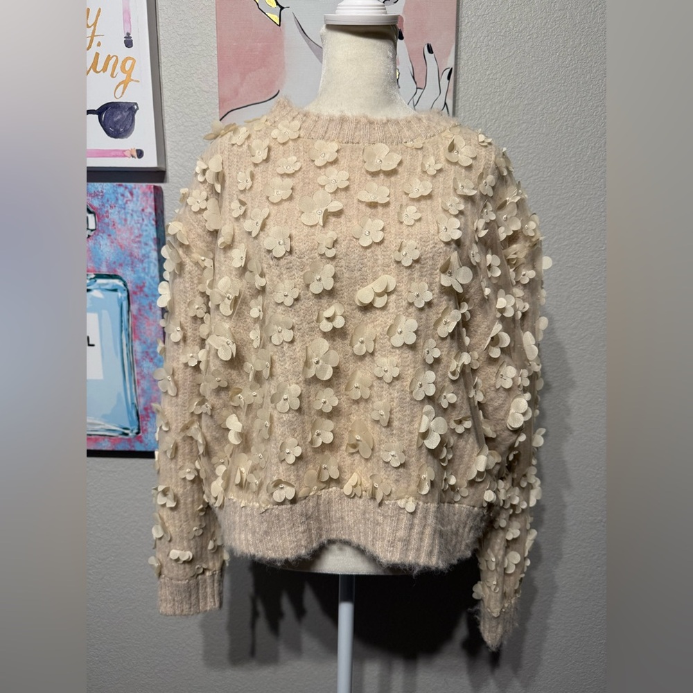 Zara Cream Floral Appliqué Sweater